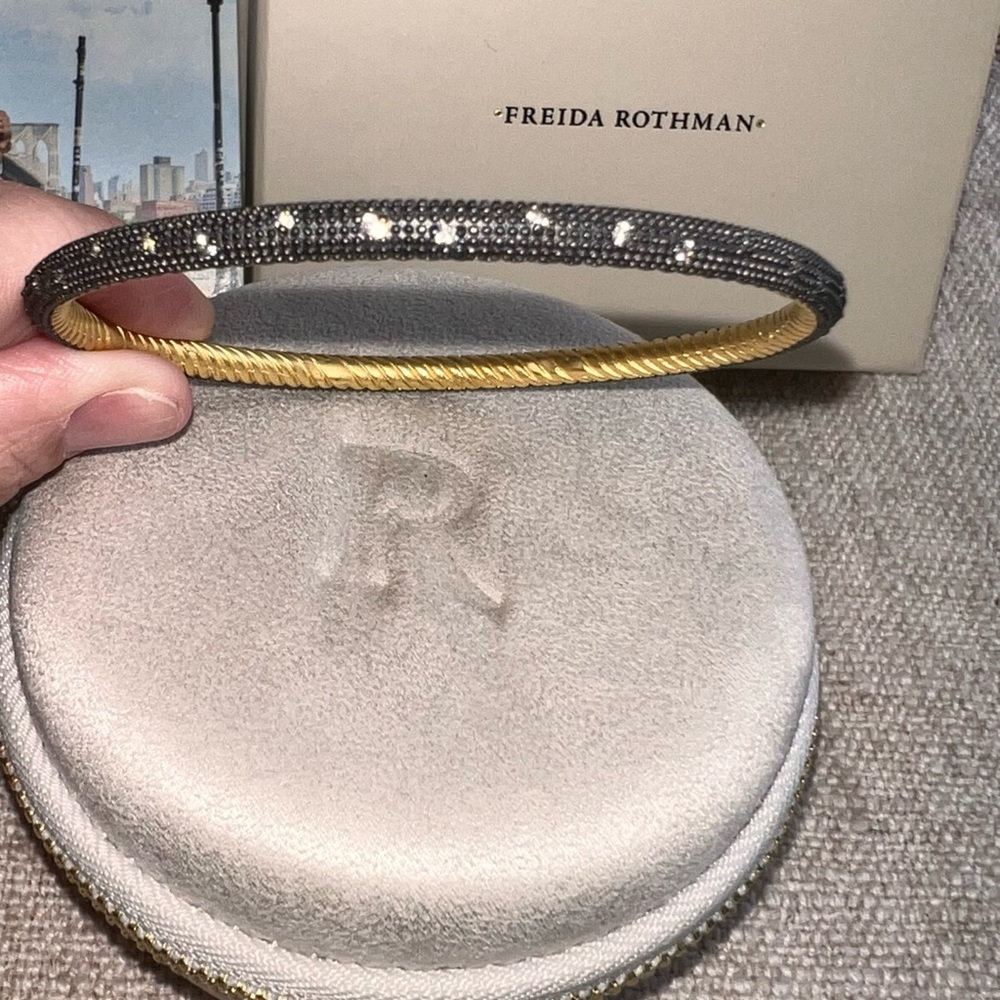 Freida Rothman Two-Tone Pave slide on Bangle Bracelet - Black and Gold